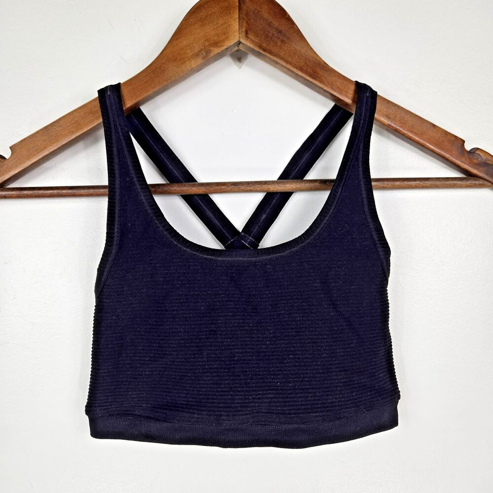 Nux Women's Size Small Black Ribbed Criss Cross Back Wirefree Sports Bra NWOT